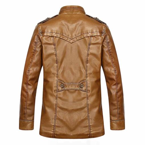 Men's Stand Collar Leather Jacket - Image 2