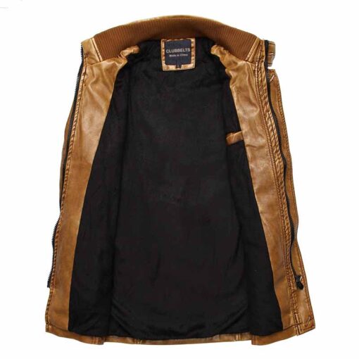 Men's Stand Collar Leather Jacket - Image 3